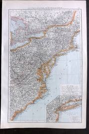 Times Atlas 1895 Antique Map. United States, North Eastern