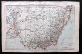 Times Atlas 1895 Antique Map. Victoria and New South Wales. Australia