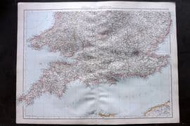 Times Atlas 1895 LG Antique Map. England and Wales (South)