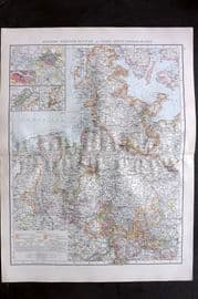 Times Atlas 1895 LG Antique Map. Hanover, Schleswig-Holstein. North Germany