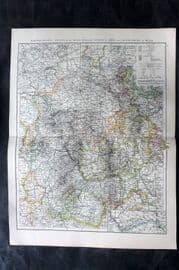 Times Atlas 1895 LG Antique Map. Rhenish Prussia, Westphalia, Hesse-Nassau Germany