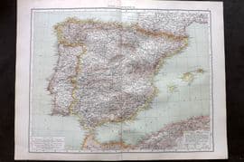 Times Atlas 1895 LG Antique Map. Spain and Portugal