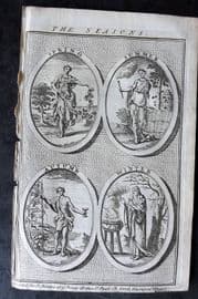 Universal Mag. 1748 Antique Print. The Seasons - Spring, Summer, Autumn, Winter