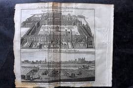 Universal Mag. 1748 Antique Print. Trinty College & View of Cambridge