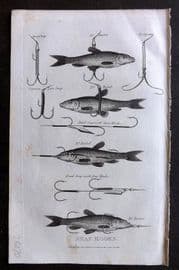 William Daniel 1801 Antique Fish Print. Snap Hooks. Angling Fishing