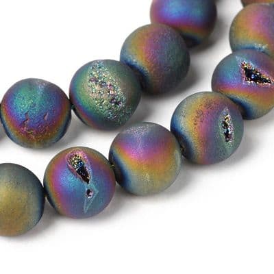 10mm Natural Agate with Druzy (rainbow) (18)