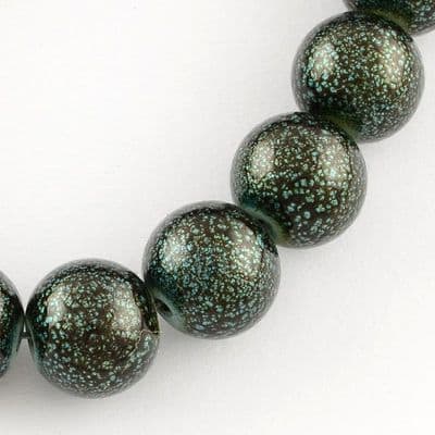 12mm Round Mottled Brown Glass Beads (17)