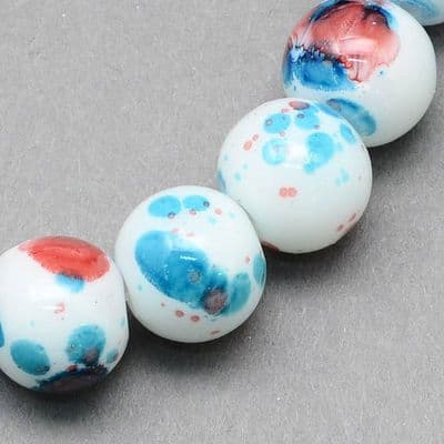 12mm Spray painted round glass speckled beads - Blue & brown (17)