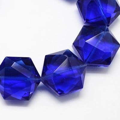 20mm Glass Hexagon Bead Blue (5)
