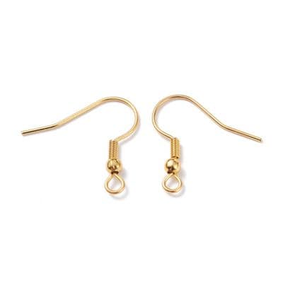 304 Stainless Steel Earring Hooks 18K Gold Plated - (10 pairs)