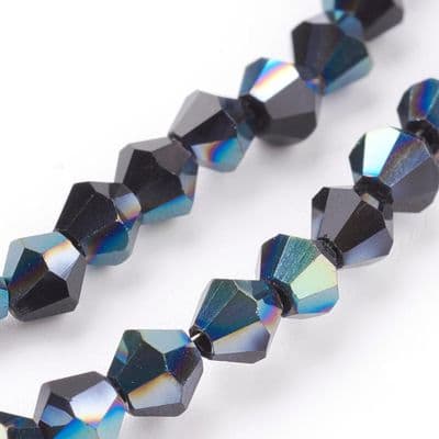 3mm Black Bicone (electroplated) glass beads