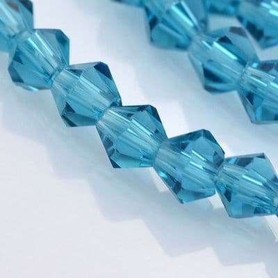 4mm Faceted Deep Sky Blue Bicone Glass Beads