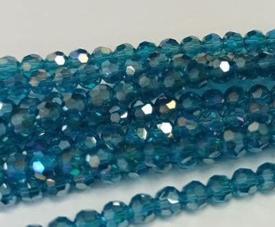 4mm Faceted Glass Beads AB turquoise (50)
