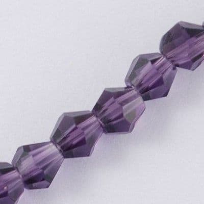 4mm Faceted Purple Bicone Glass Beads