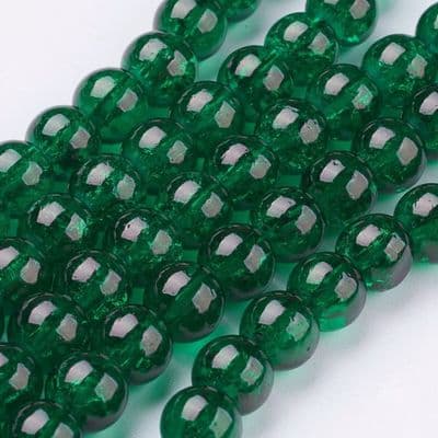 6mm Crackle Glass Beads Dark Green (30)