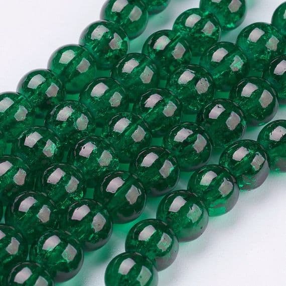 6mm Crackle Glass Beads Dark Green (30)
