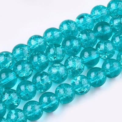 6mm Crackle Glass Beads Dark Turquoise (30)