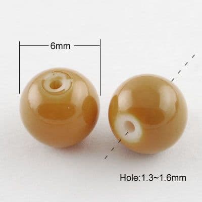 6mm Round Baking Beads Tan Brown (30)