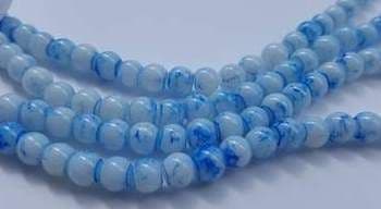 6mm Spray Painted Glass Beads (30 beads) - White with Blue Fleck