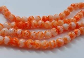 6mm Spray Painted Glass Beads (30 beads) - White with Orange Fleck