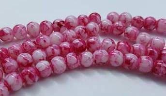 6mm Spray Painted Glass Beads (30 beads) - White with Red Fleck
