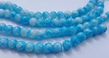 6mm Spray Painted Glass Beads (30 beads) - White with Turquoise Fleck