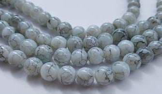 8mm Spray Painted Glass Beads (25 beads) - White with Black fleck