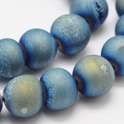 Agate with Druzy 10mm Round Beads - Blue (18)