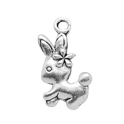 Alloy Charm - Antique Silver - Rabbit with Flower (Pack of 5)