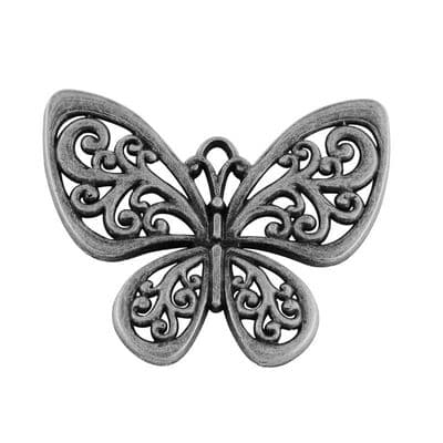 Antique silver large filigree butterfly pendant (1)