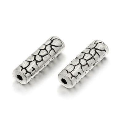 Antique Silver Pattern Tube Beads (15)