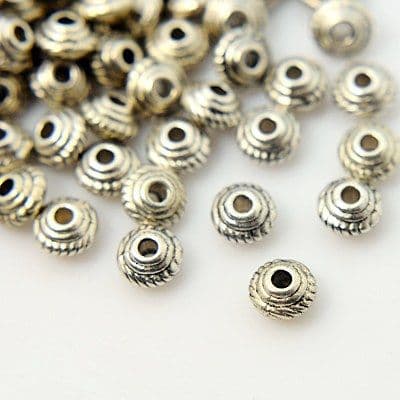 Antique Silver Tibetan Silver Spacer Beads (5mm) - Flat Round - Pack of 25