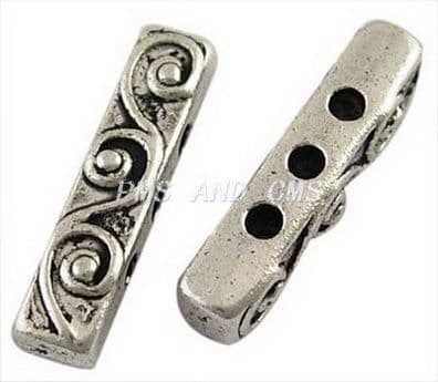 Antique Silver Tibetan Style Bar Spacers - 3 hole bar (Pack of 10)