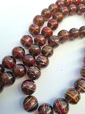 Brown 13/14mm Drawbench Transparent Glass Round Beads (15 beads)