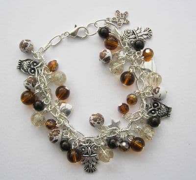 Brown Owls Bead & Charm Bracelet