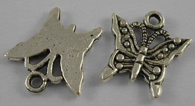 Butterfly Tibetan Silver Pendant/Charm - 16mm - Pack of 10