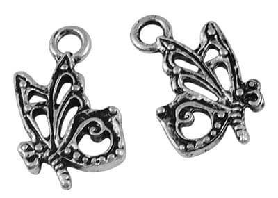 Butterfly Tibetan Style Pendant/Charm - Antique Silver - Pack of 10