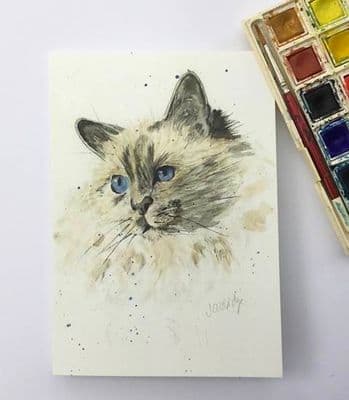 China Blue - Cat Printed Greetings Card