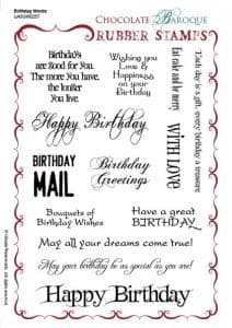 Chocolate Baroque Birthday Words Rubber Stamp