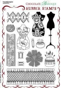 Chocolate Baroque Floral Mannequins Rubber Stamp