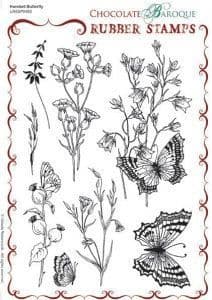 Chocolate Baroque Harebell Butterfly Rubber Stamp