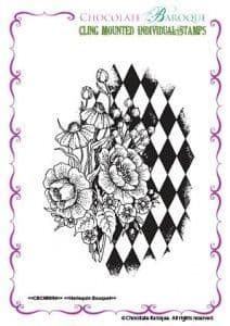 Chocolate Baroque Harlequin Bouquet Rubber Stamp