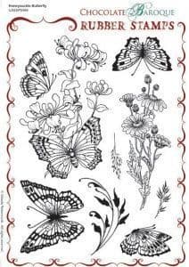 Chocolate Baroque Honeysuckle Butterfly Rubber Stamp