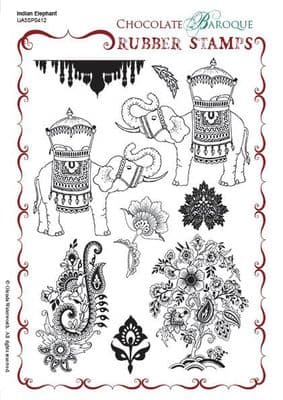 Chocolate Baroque Indian Elephant Rubber Stamp