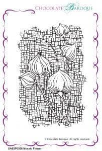 Chocolate Baroque Mosaic Flower Rubber Stamp