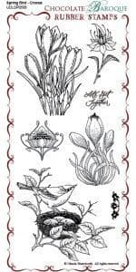 Chocolate Baroque Spring Bird Crocus Rubber Stamp