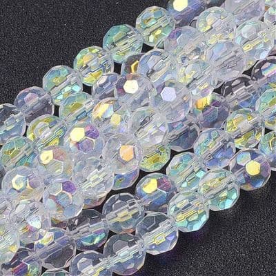 Clear 8mm Faceted AB Plated Round Glass Beads (25)