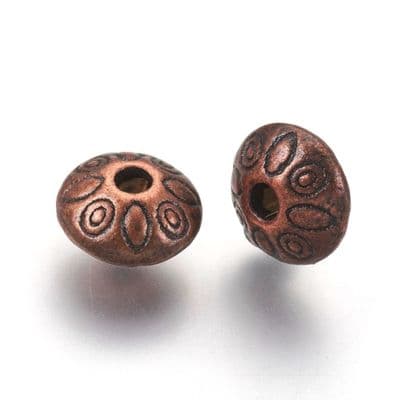 Copper Rondelle with Flower Metal Spacer 9x6mm (20 beads)