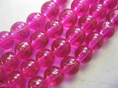 Crackle Glass Round Bead - 8mm (25 beads) - Fuschia with silver fleck
