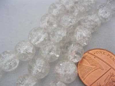 Crackle Glass Round Beads 10mm Clear (20)
